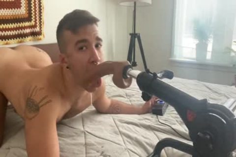 FTM Fag fuck Machine Deepthroat Training, Creaming On fuck Machine