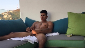 BarebackLatinoz: Latino Erick oily pumping on sofa