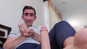 Chubby gay masturbates with dildo